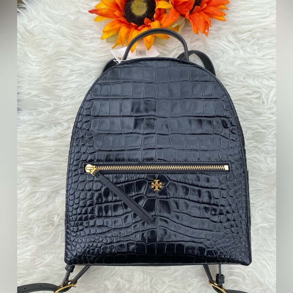 ?HP?NWT Tory Burch Black Crocodile-Embossed Backpack? main image 9